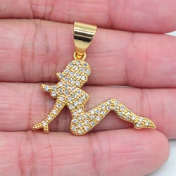 High Quality Gold Color Clear Cubic Zirconia Bling Hip Hop Dancing Girl Charm Pendant Jewelry