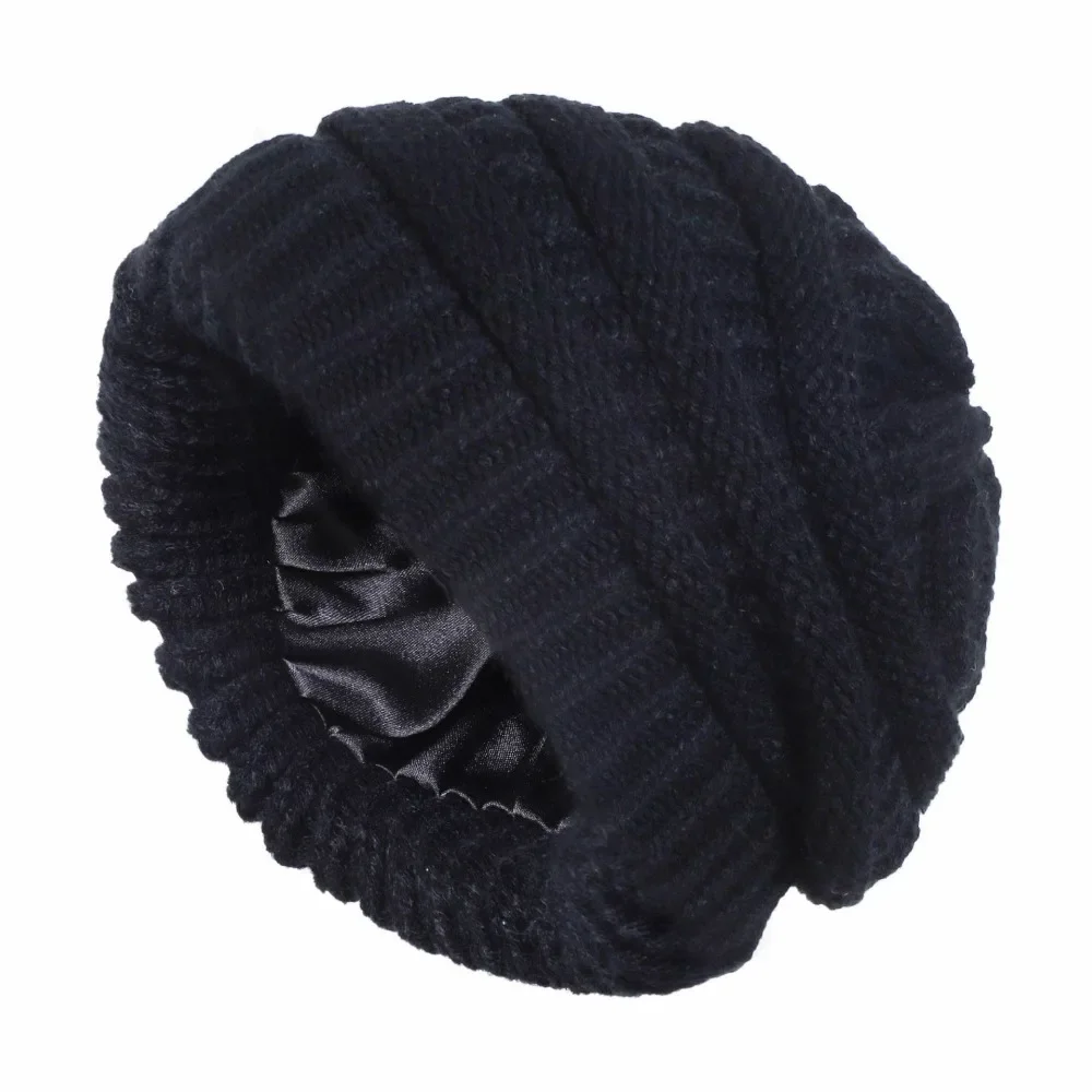 Windproof Quick-Drying Stretchy & Comfortable Thickened Knitted Hat - Warm Versatile & Everyday-Ready with Satin Lining