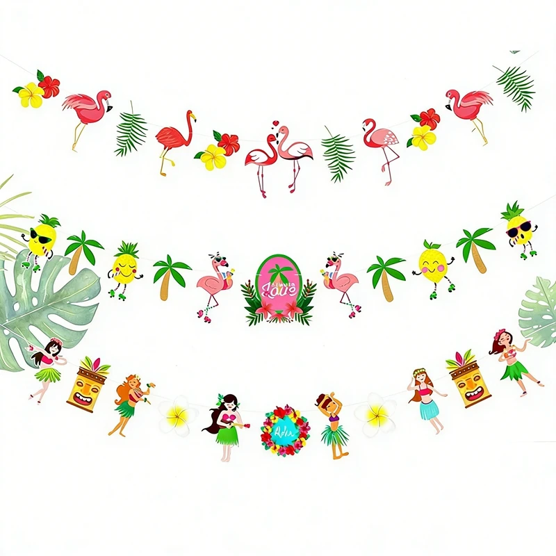 Flamingo Sommer Wimpelkette Banner Girlanden Luau Tropischer Dschungel Safari Geburtstag Hochzeit Flamingo Banner Hawaiianische Party Dekorationen
