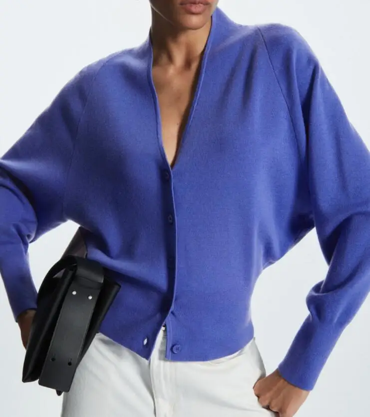 

Весна 2024, повседневный открытый кардиган из смесовой шерсти V-Ne, оранжевый вязаный топ, Новое поступление, женский свободный крой, длинный све, на пуговицах