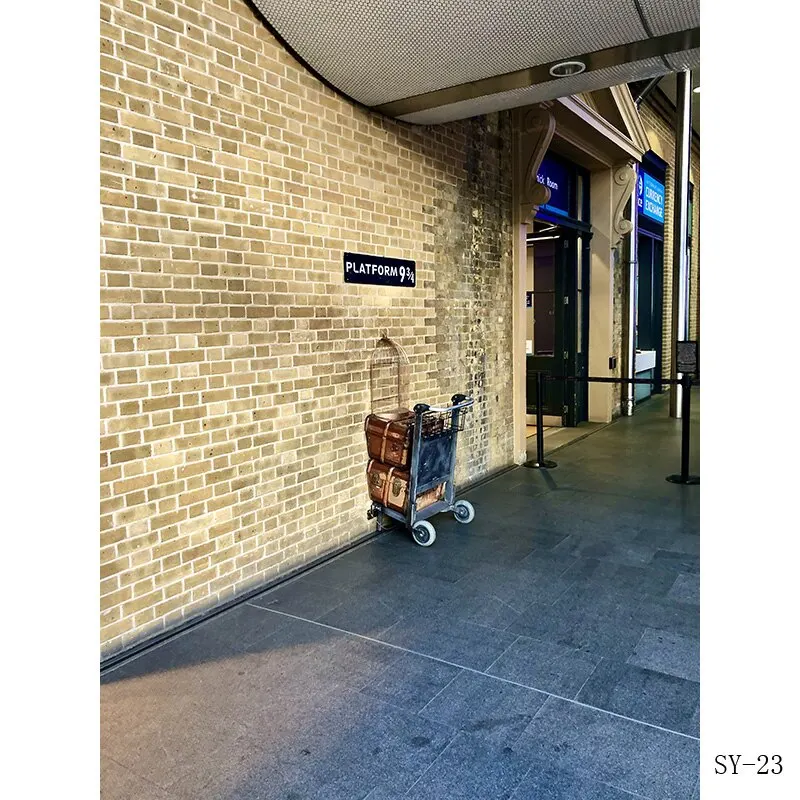 Shuozhike Art Stof Hemelen Bakstenen Muur Fotografie Achtergrond Platform 9 3/4 Treinstation Fotostudio Achtergrond SS-12