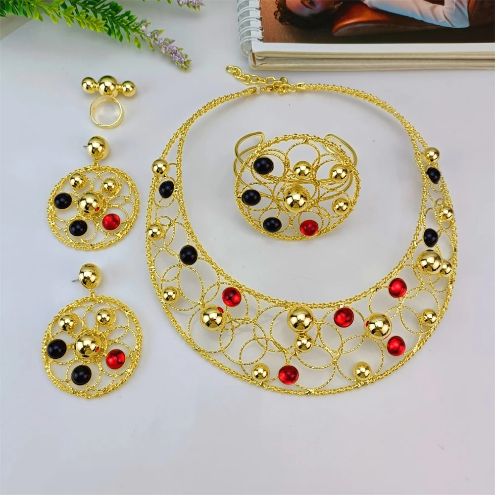 

EMMA Bridal Jewelry Set For Women Party Luxury Nigeria Dubai Zirconia Necklace Bracelet Earrings Rings Wedding Jewelry Sets