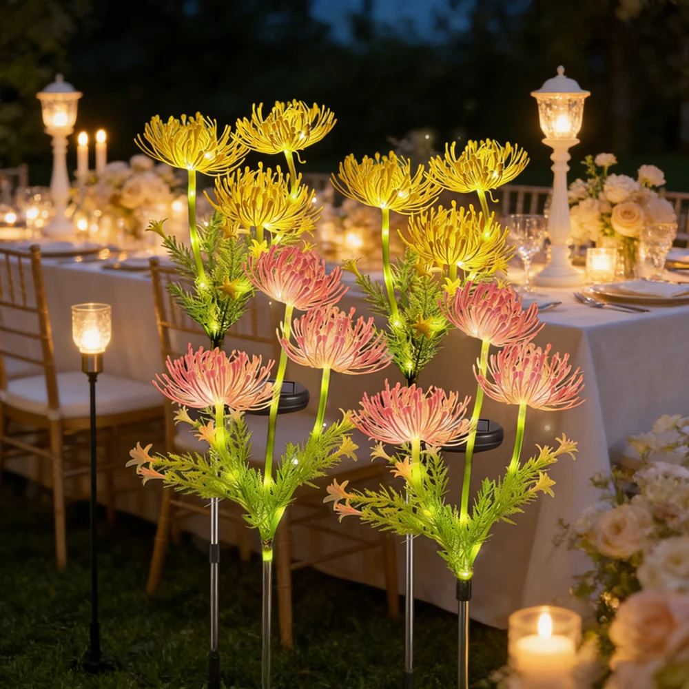 3 Heads Solar Simulation Flower LED Lights Ground Lamps Outdoor Garden Pathway Yard Flower Wedding Christmas Decor