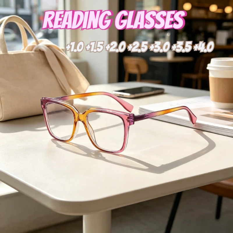 Fashionable Square Reading Glasses Colorful Rainbow Gradient HD Presbyopia Glasses +1.0 To +4.0 Lightweight Eyewear for Women