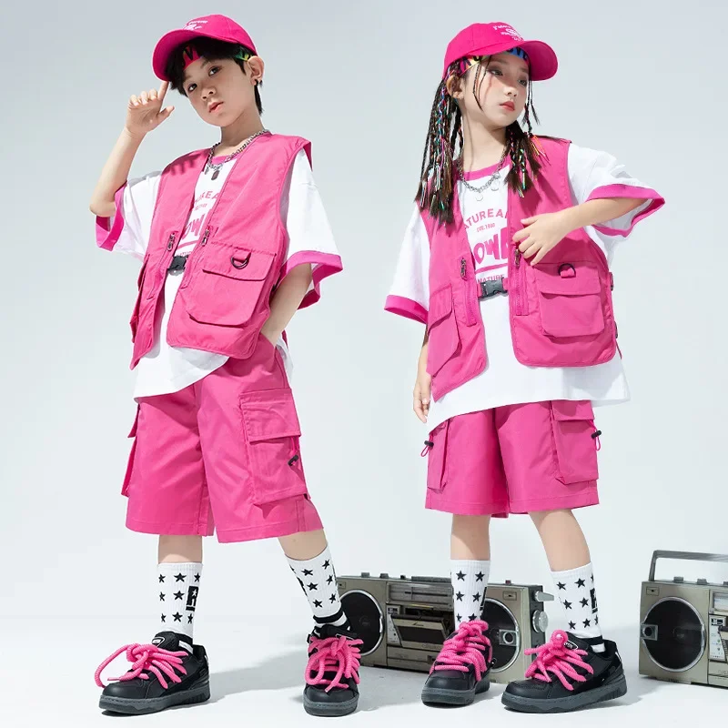 Kid Street Dance Performance Costume Summer Girl Dopamine Jazz Dance Trendy Personality Vest +T-shirt+Shorts Hip-hop Suit