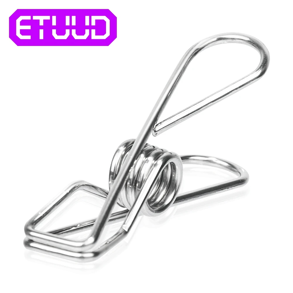 ETUUD 10/20/40PCS Household Clothespin Silver Stainless Steel Clips Washing Line Clothes Pegs Hang Pins Metal Wire Clips Clamp