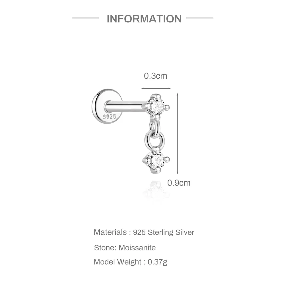 AIDE 925 Sterling Silber 1 STÜCK Mini Moissanit Vier-Klauen Schraube Ohrstecker Casual Design DIY INS Ohrstecker für Dame Schmuck – Detail 16