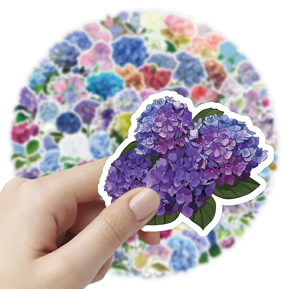 Pegatina de hortensia de amor de 10/30/50/100 piezas, pegatina de planta, flor, grafiti, funda decorativa para teléfono, monopatín, equipaje, álbum de recortes, calcomanía impermeable