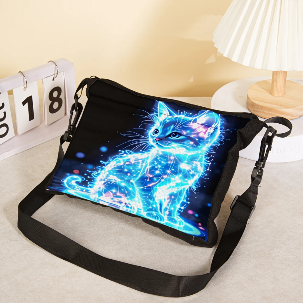 1pc Fashion Crossbody Bag Black Glowing Cat Print Shoulder Bags For Women Men Casual Daily Use Travel Shopping School Work Outdo