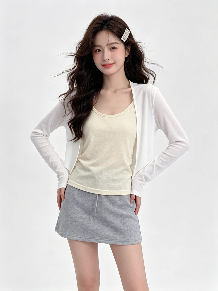 

Women's Slim Fit Long Sleeve White Sun Protection Clothing Breathable Thin Design Summer New Style Commute Style round Neck