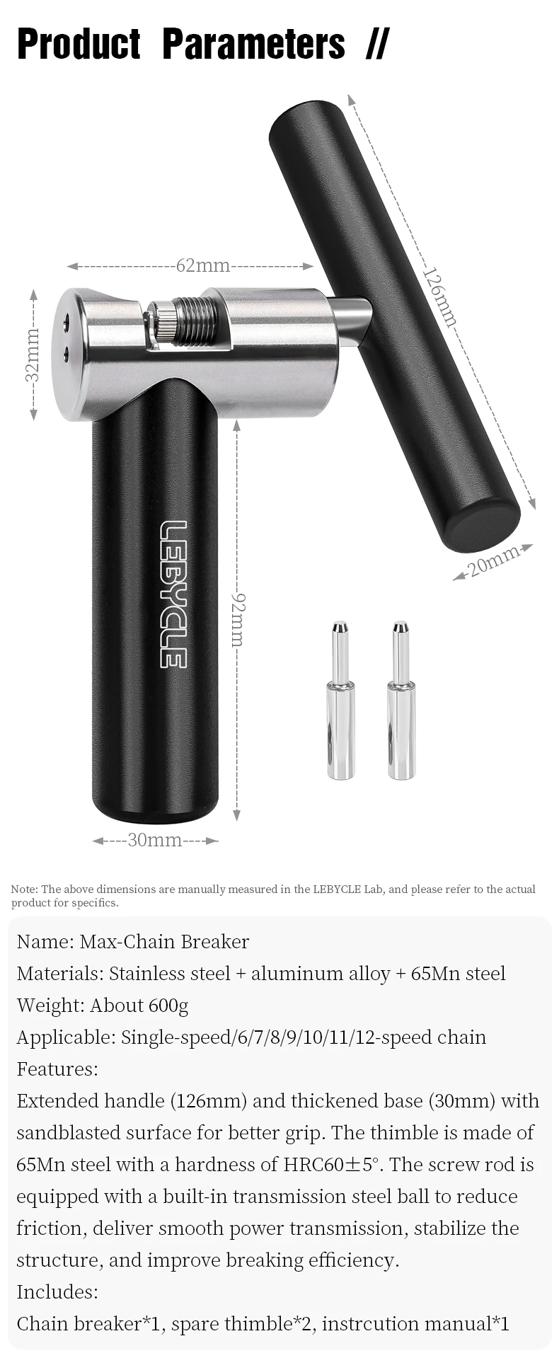LEBYCLE Professio Fahrradkettenbrecher Fahrradketten-Schneidewerkzeug für Fahrradketten mit 1~12 Gängen, Werkzeug zum Ein- und Ausbau der Kette – Detail 2