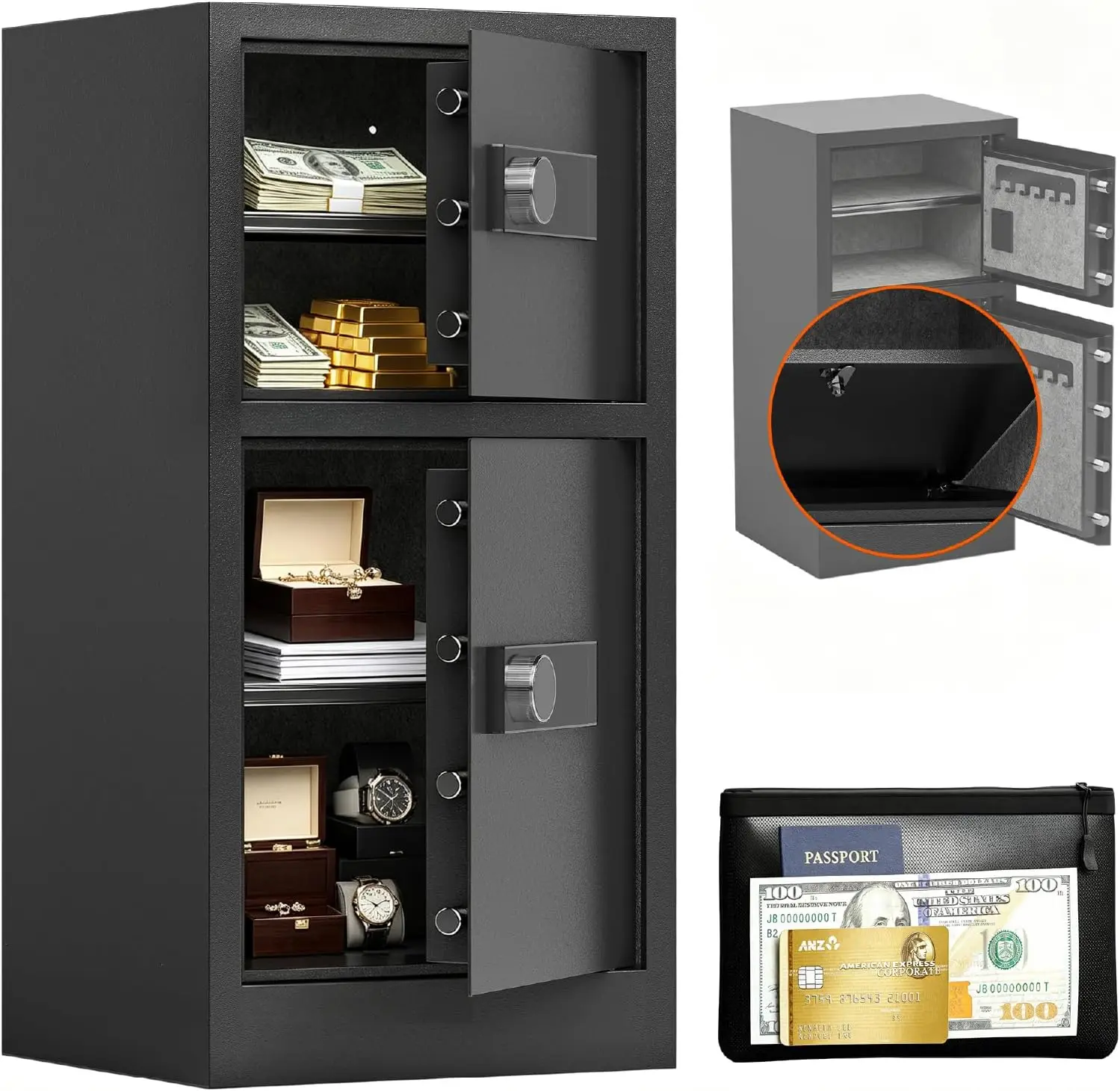 Extra Large Home Safe Fireproof Waterproof Bag Heavy Duty Double Door Security Safe Box Removable Shelves Digital Safe Hidden Lo