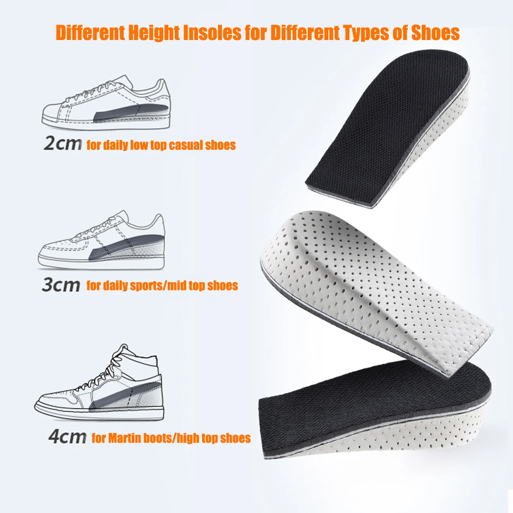 2-4cm Memory Foam Insoles for Shoes Men Height Increase Templates Breathable Sweat-absorbent Insoles for Feet Running Accessorie image 5