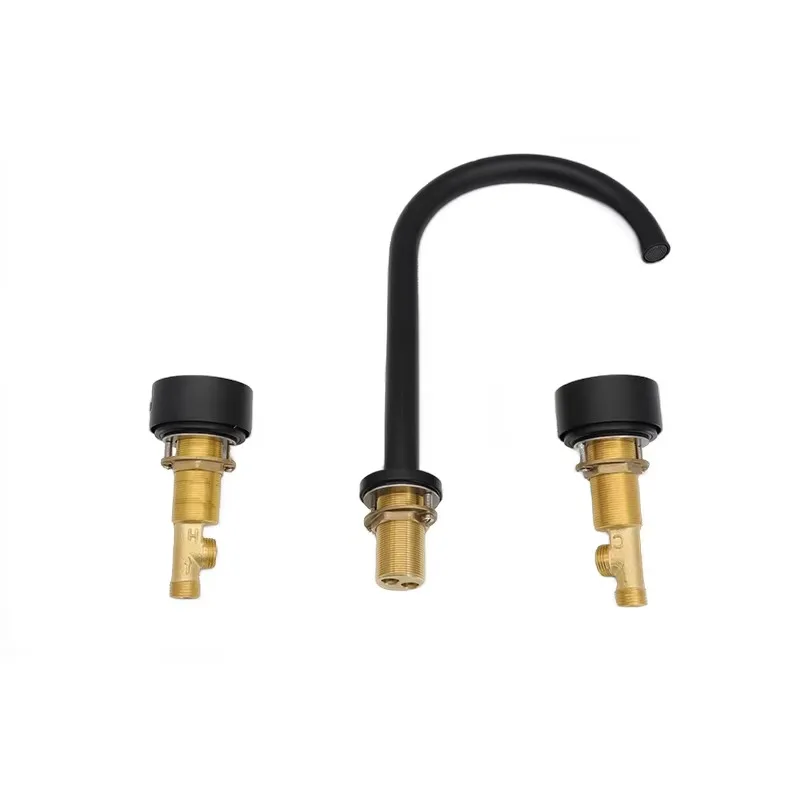 

Modern Single Handle Basin Mixer Faucet for Bathroom Hotel Villa-Three Holes Black Bathroom Sink Tap Brass Material Ceramic