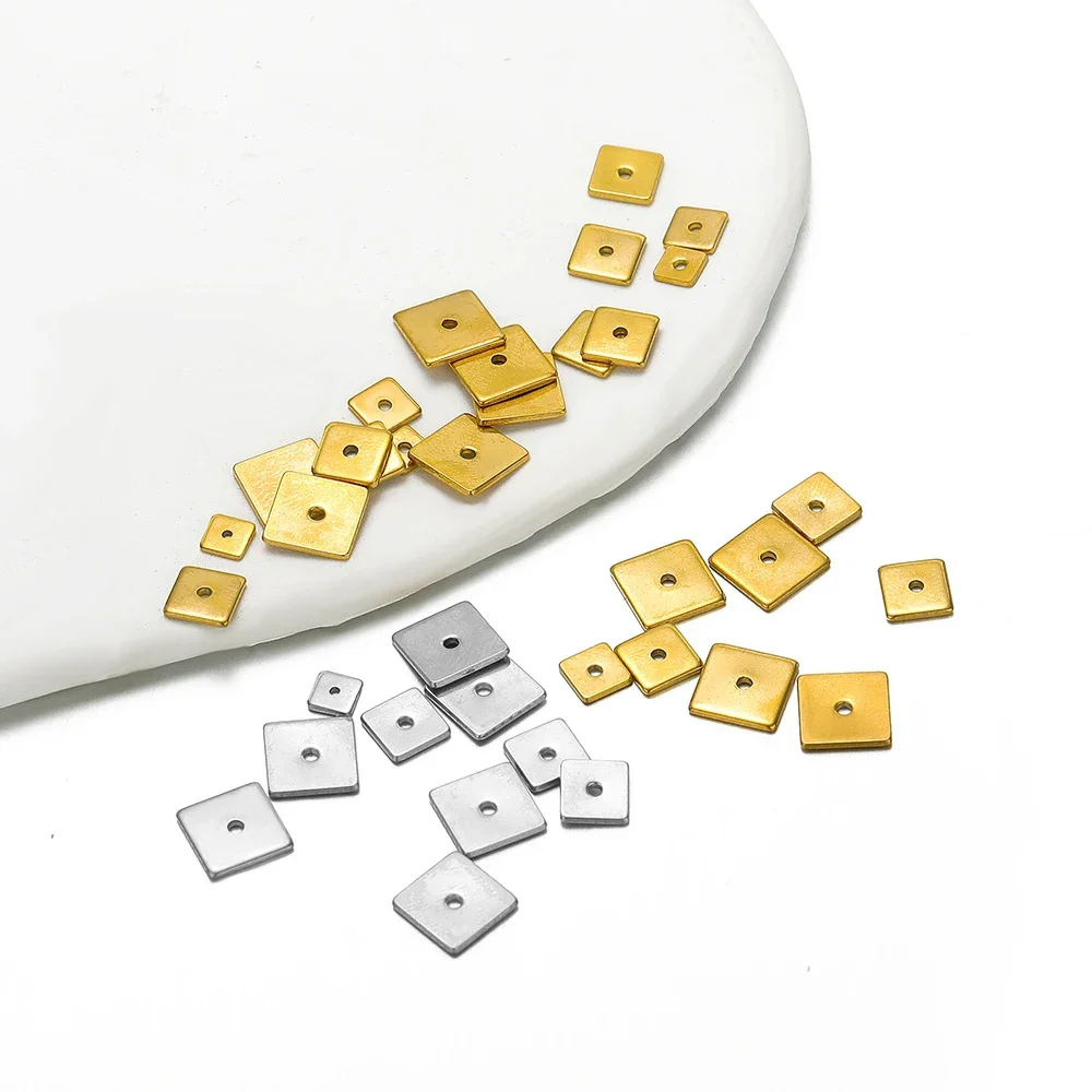 50pcs Stainless Steel Small Hole Square Flat Spacer Beads Loose Beads Charms for Jewelry Making DIY Bracelet Necklace Supplies