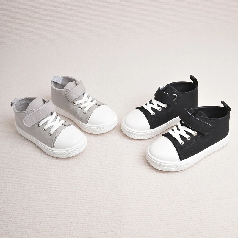 Primavera estate High Top scarpe sportive Casual per bambini suola morbida nero grigio Sneakers giornaliere in tela ED7036