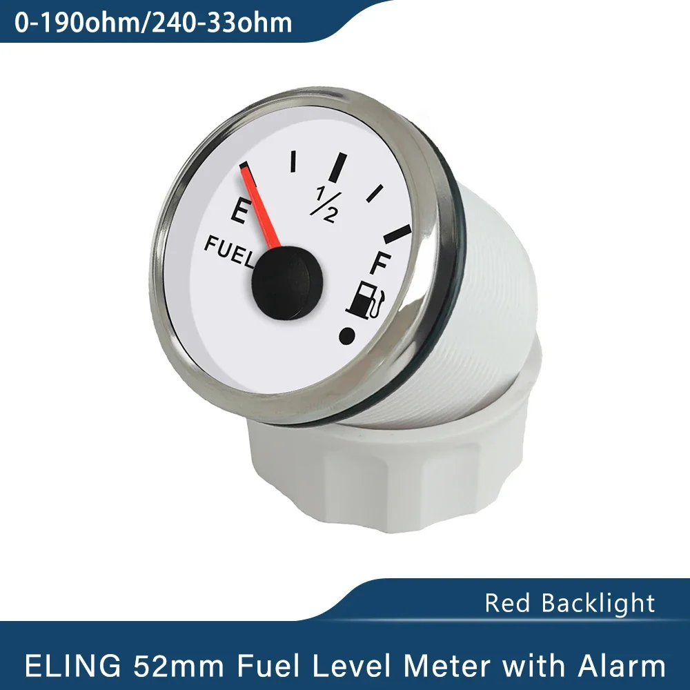 ELING 52mm Fuel Level Gauge Meter 0-190ohm 240-33ohm with Red Backlight and Alarm for 12V 24V Auto Ships Motorcycle Universal view 3