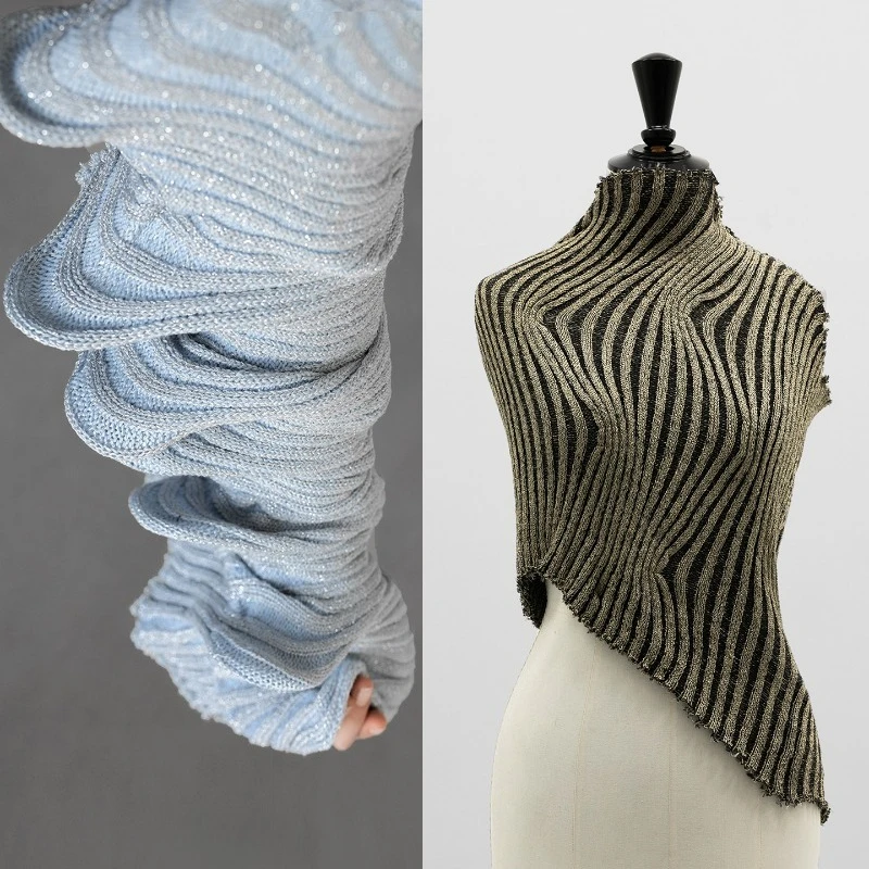 

Трикотажная ткань с золотыми и серебряными нитями, в рубчик, для дизайнеров, термоусадочная, для самостоятельного шитья, продается на метры