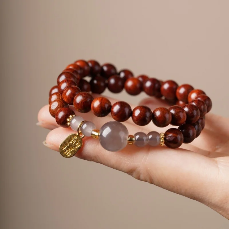 Red Sandalwood 08 Double Circle Rosewood DIY Bracelet Specifications for Men's Women's Jewelry Decoration and Rosary Beads W