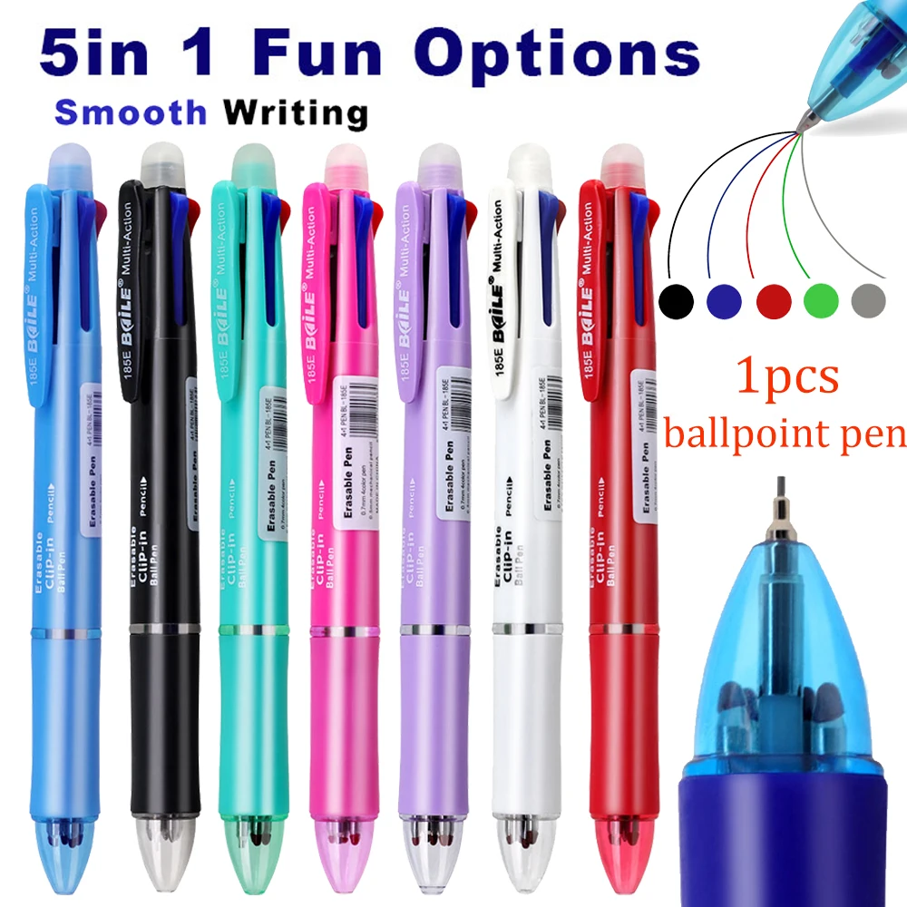 1Pcs 5 In 1 Multicolor Ballpoint Pens 4 Color Ball Pen Refill 1 Pencil Lead Multifunction Pen Office School Writing Stationery