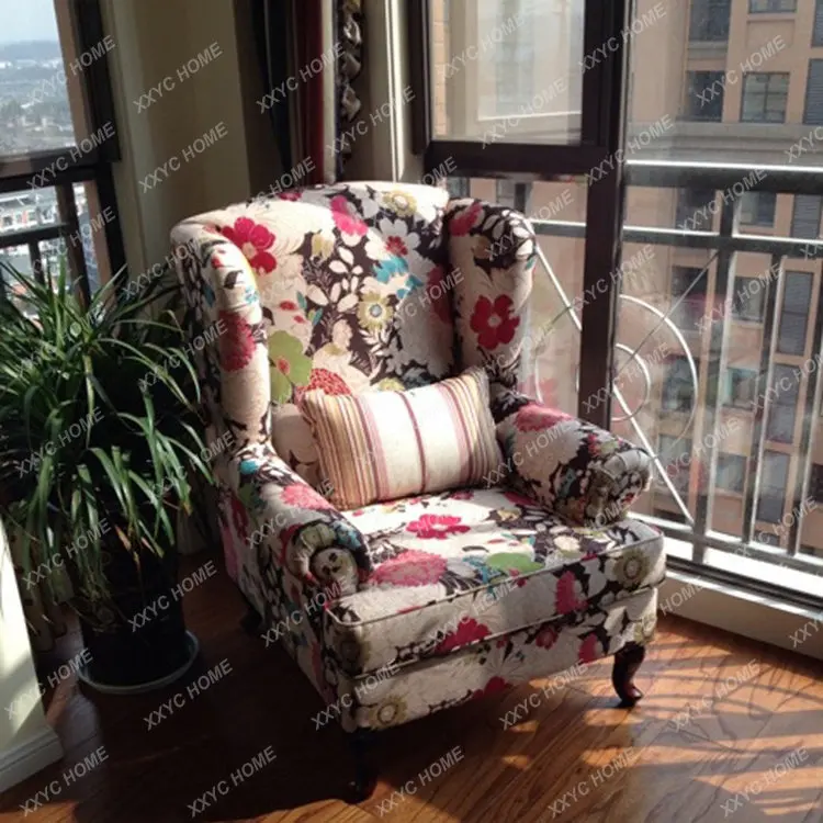 

Small apartment tiger chair pastoral retro plaid fabric bedroom balcony casual latex single sofa chair