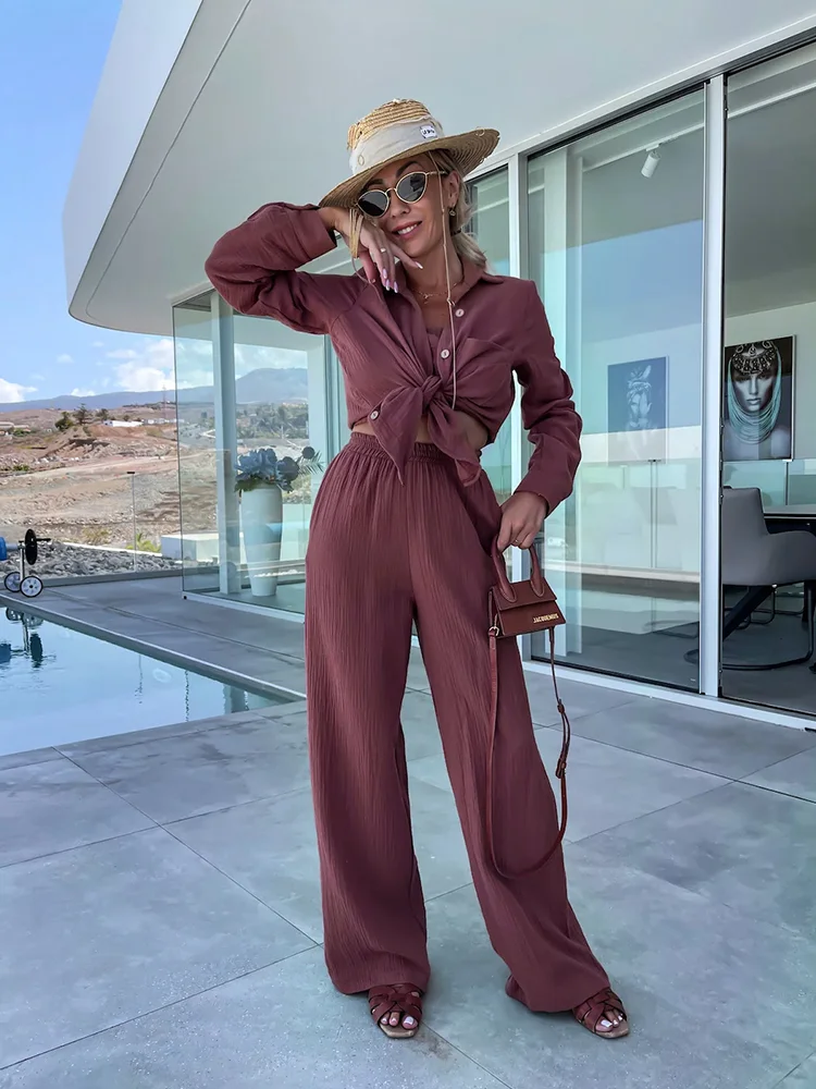 

Y2K Two-Piece Suit with Lapel for Women, Long Sleeve Shirt, Straight Trousers, Button, New Fashion, Autumn and Winter, 2023