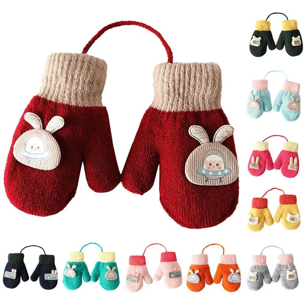 

Boys Cute Rabbit Toddler Girls Baby Thickened Knitted Gloves Cartoon Gloves Baby Mittens Warm Mittens