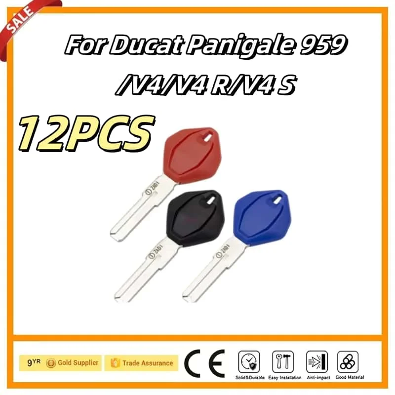 12pcs For DUCATI Blank Key Panigale 959/V4/V4R/V4S Motorcycle Whit Black/Red/Blue Uncut Blade Keys