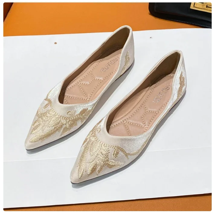 

Летние женские туфли на плоской подошве с острым носком, элегантные трендовые абрикосовые роскошные женские модельные туфли 202, однотонная рабочая офисная обувь