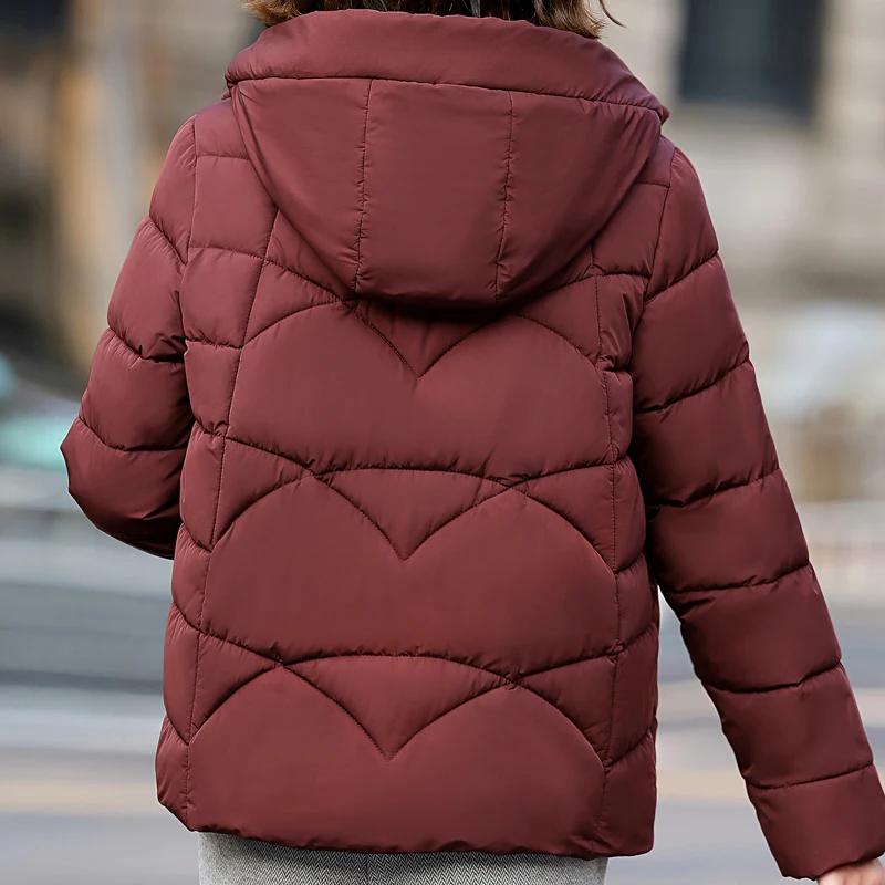 Winter Short Parkas Female Long Sleeve Outerwears Hooded 2024 Elegant Loose Thick Warm Lady Jackets