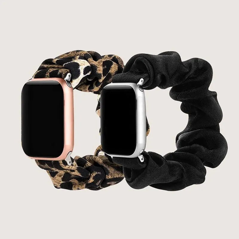 2pcs Scrunchie Design Fabric Watchband for Apple Watch 8 7 SE 6 5 4 3 2 1 Elastic Solo Loop Strap for IWatch 40mm 42mm 44mm 45mm