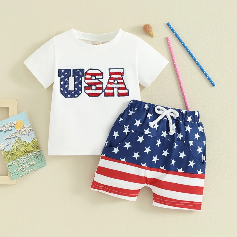 Toddler Baby Boy 4th of July Outfit USA T Shirt Shorts Set Newborn Infant Independence Day Clothes 6 12 18 Months 2T 3T