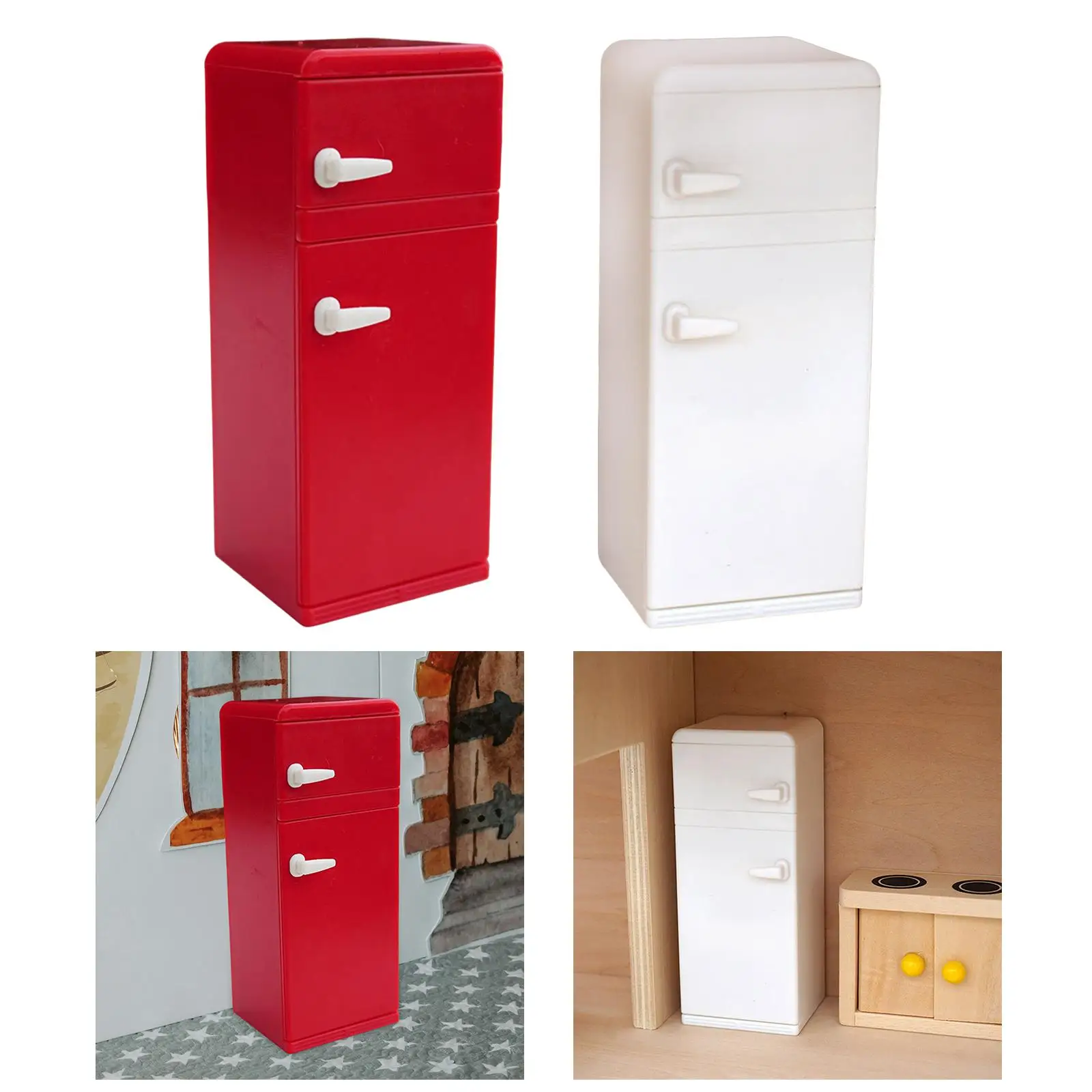 

Dollhouse Fridge Modern Miniature Kitchen Appliance Decorative Plastic Furniture Set for Room Scene