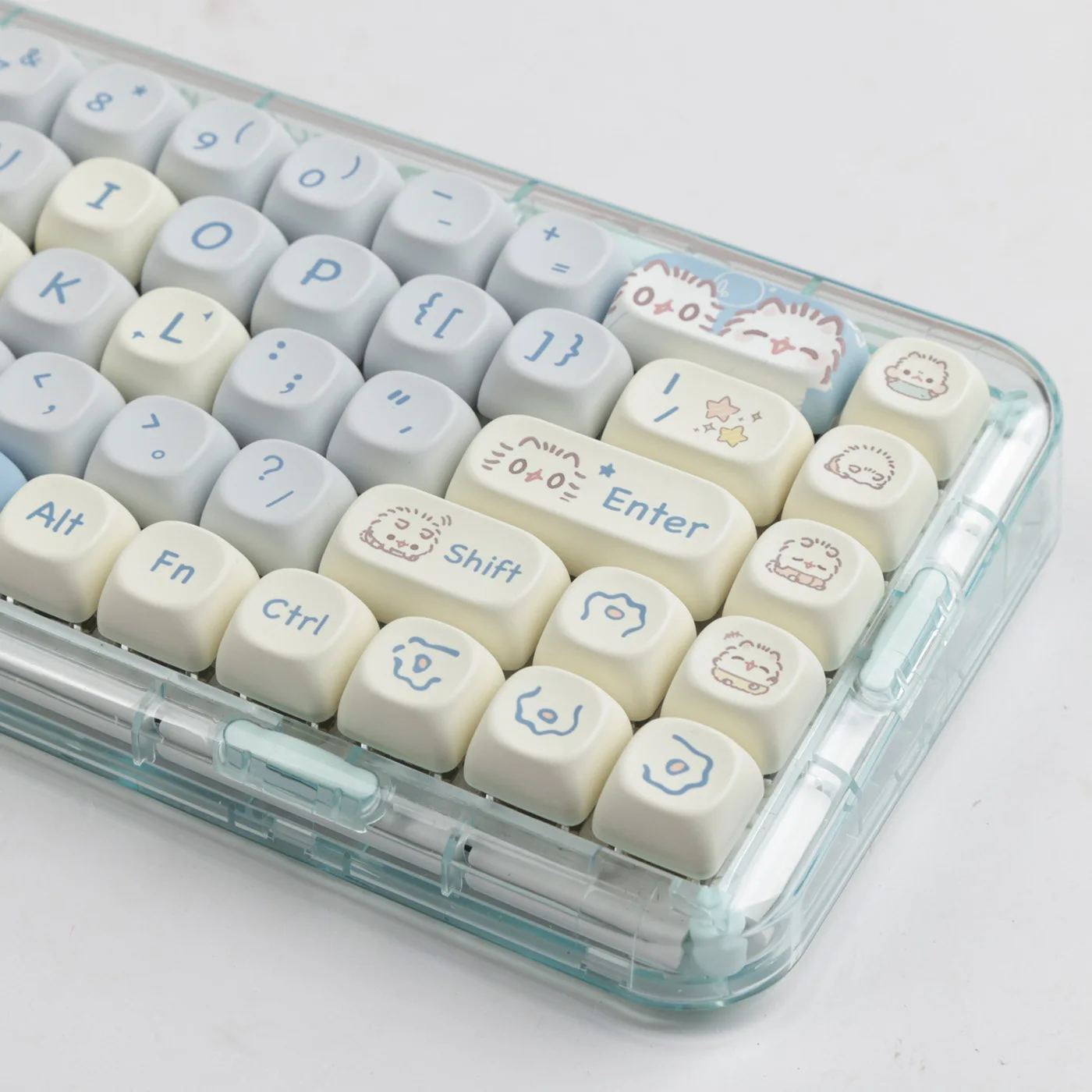 Little Meow MOA Height Keycap MAC Cute Meow Meow Square Sublimation White and Blue Cat Theme Full Set of Keyboard Caps