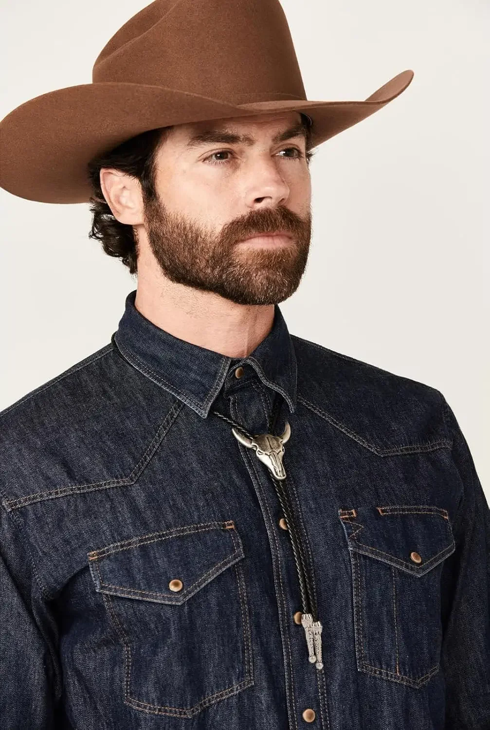 Adjustable Bull Head Five Stars Western Cowboy Bolo Tie Rodeo Dance Necktie Faux Leather Pendant Necklace