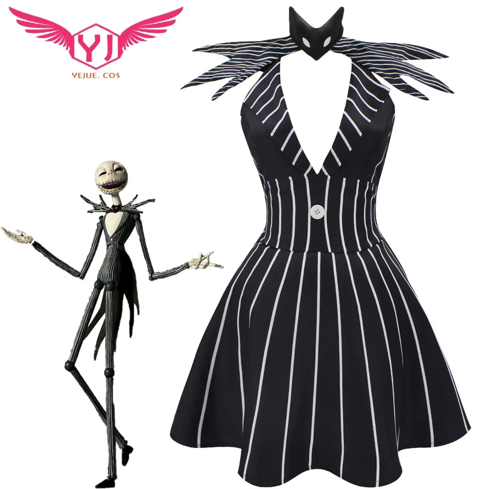 The Nightmare Jack Skellington Cosplay Costume Christmas Outfit Black Stripe Dress for Woman Man Halloween Party Fancy Clothes