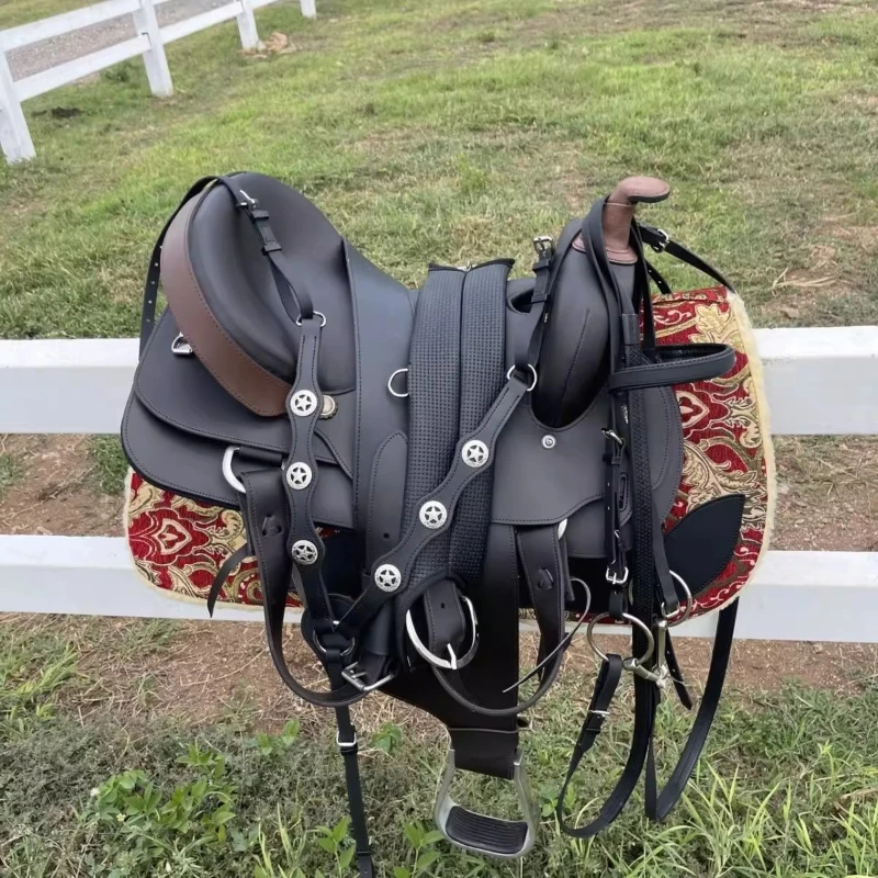 

Half Leather Western Saddle, Wild Riding Western Saddle, Endurance Riding Saddle Full Set of Accessories
