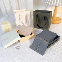 Jewelry Packaging Set Paper Jewelry Boxes Velvet Pouch Handbag Ring Earring Bracelet Necklace Case Reusable Storage Organizer