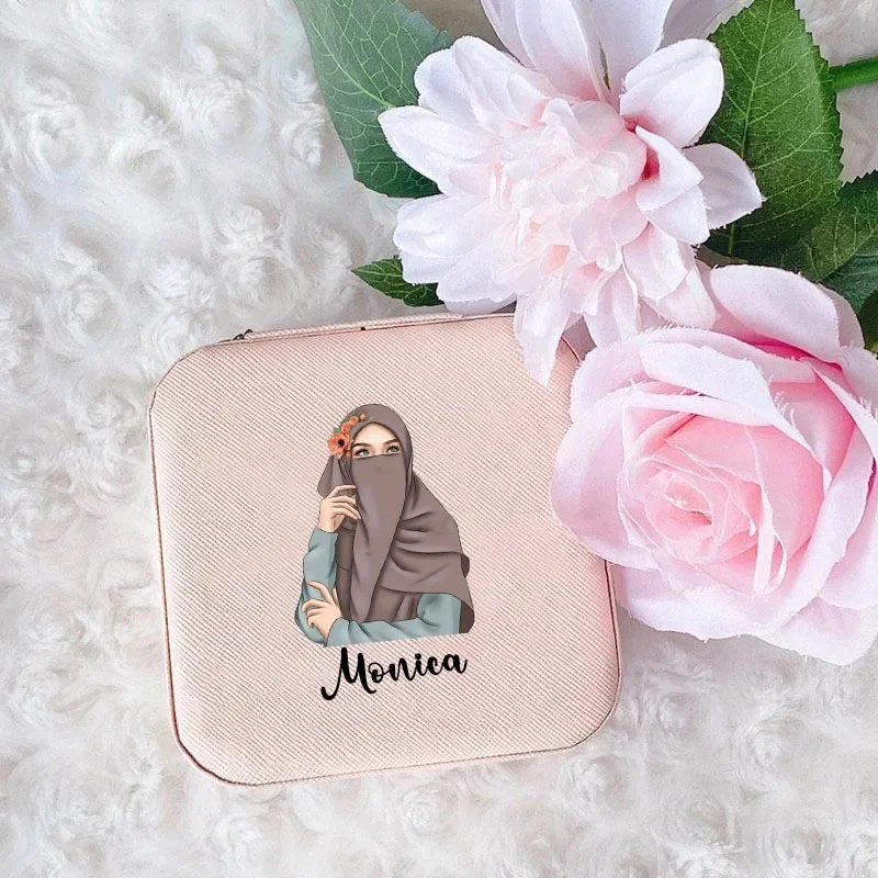 Personalised Hijabi Girl Jewellery Box Custom Name Muslim Girls Jewelry Case Travel Jewelry Storage Boxes Festive Birthday Gift