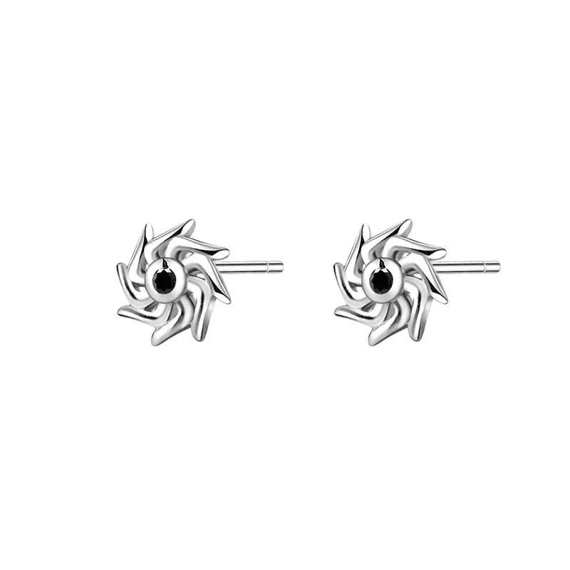 

Real 925 Sterling Silver Zircon Twisted Sun Geometric Stud Earrings for Women Minimalist Fine Jewelry Vintage Accessories