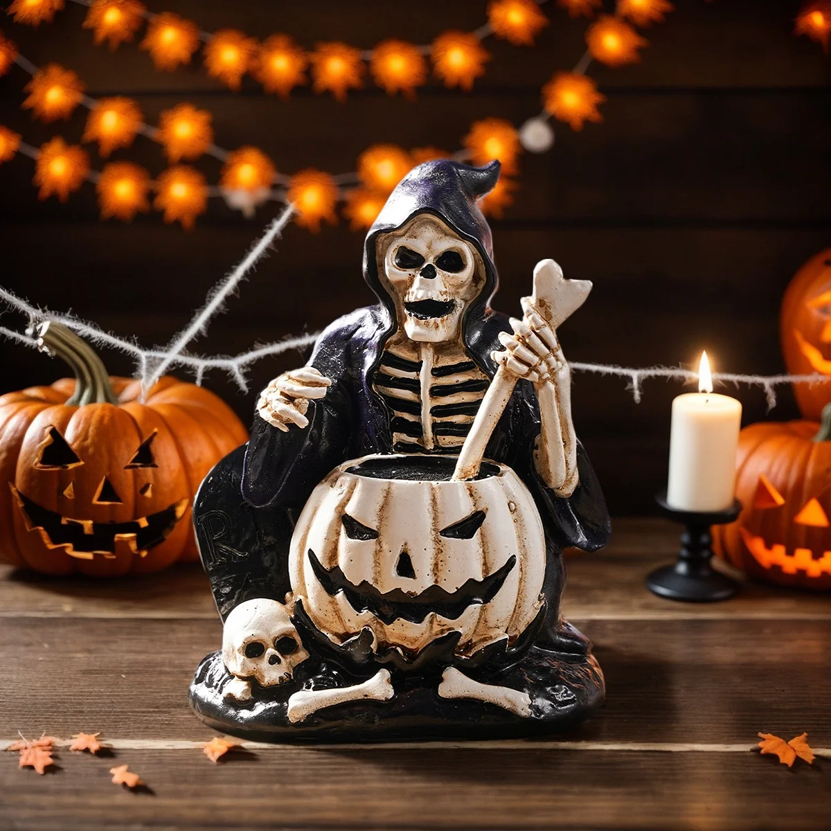 1PC, Halloween Deco retro and funny skull medicine decoction decorative statue, resin material decorative handicraft