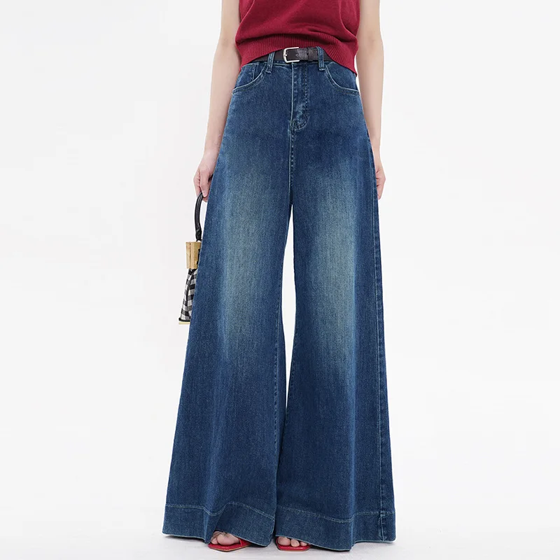

Casual versatile Korean-style wide-leg women's jeans2025High-waisted stretchy wide-leg drapey floor-length pants
