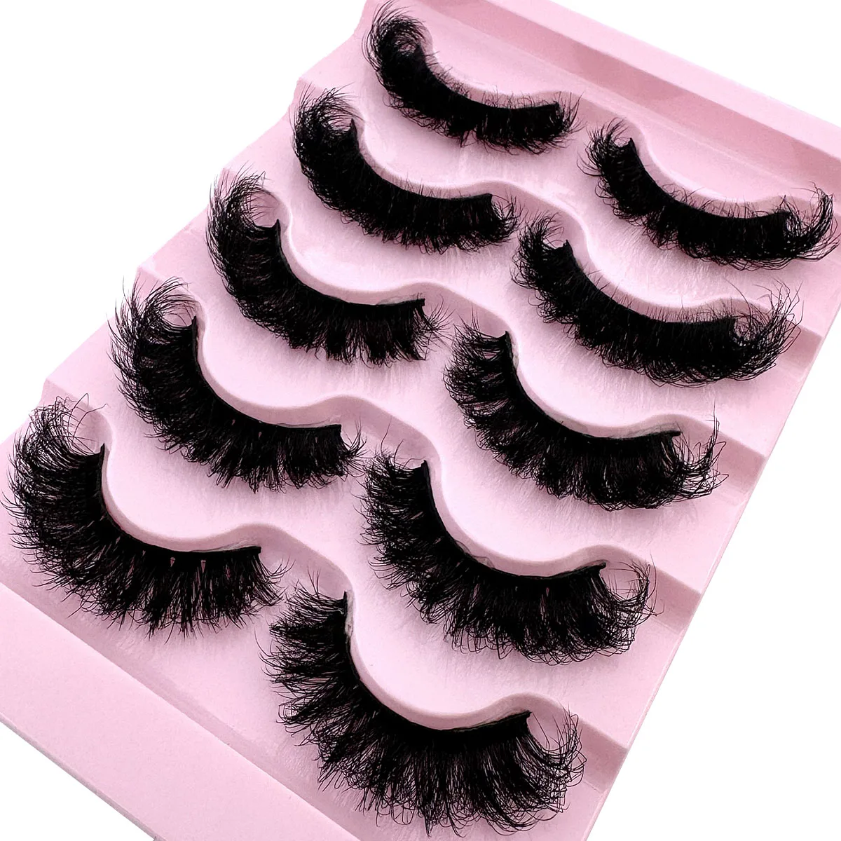 ふわふわでドラマチックなメッシーつけまつげ5ペア、柔らかく快適、3Dつけまつげ、長くて太いクロスつけまつげ