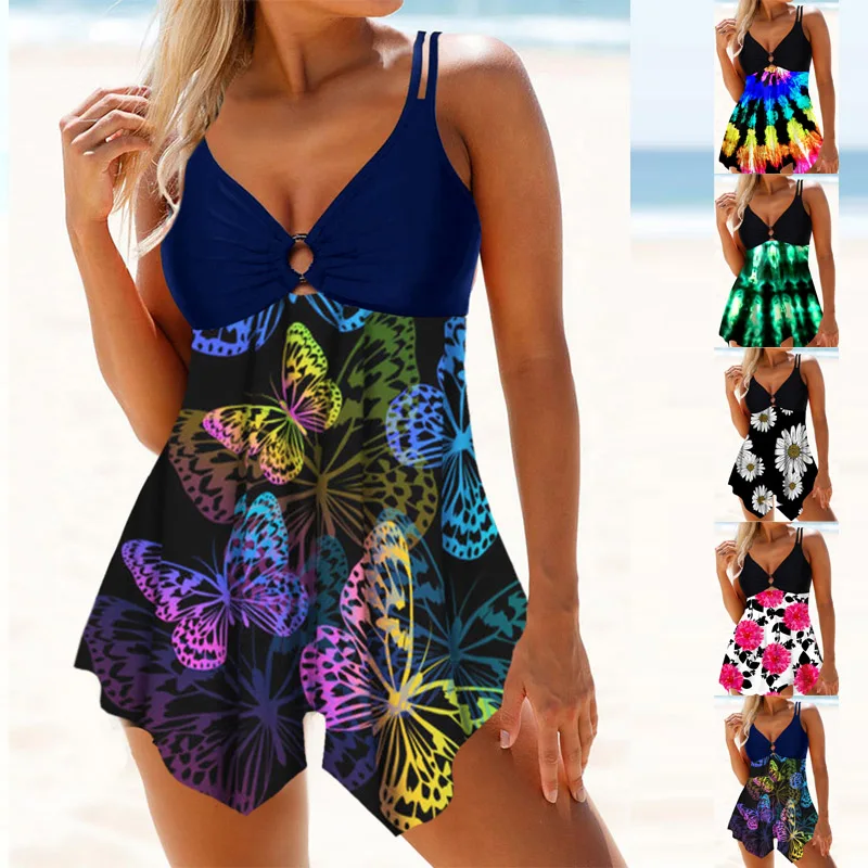 2023 Women\'s Fashion Monokini Swimwear Two Piece Beach Swimwear Print Tankinis Summer Beach Wear Swimming New Tankinis Set