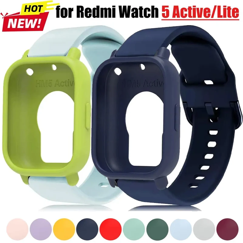 2in1 Silicone Case+Strap For Redmi Watch 5 Active/Lite Soft Protective Cover Accessories For Redmi Watch 5Aactive 5Lite Replace