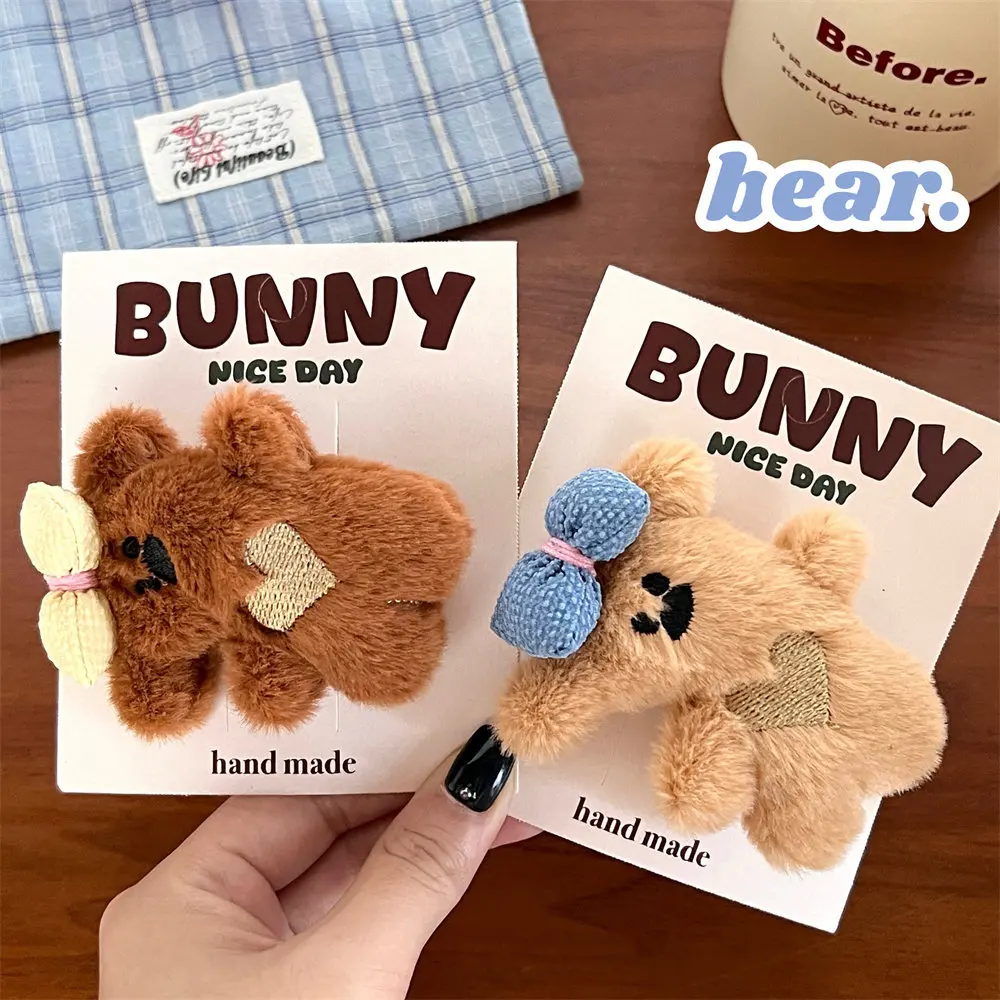 1Pcs Cute Cartoon Teddy Bear Duckbill Clip Hair Accessory For Girls Versatile Plush Toy Hair Clip Headband