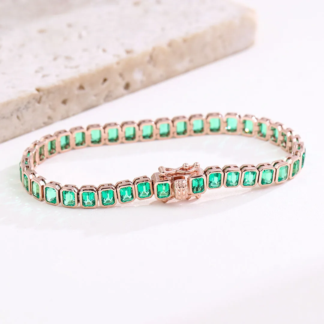 بروفانس غرامة مجوهرات 14K ارتفع الذهب سوار للتنس 3*4 مللي متر مختبر نمت الزمرد أساور للنساء مخصص هدايا المناسبات الطرف #2