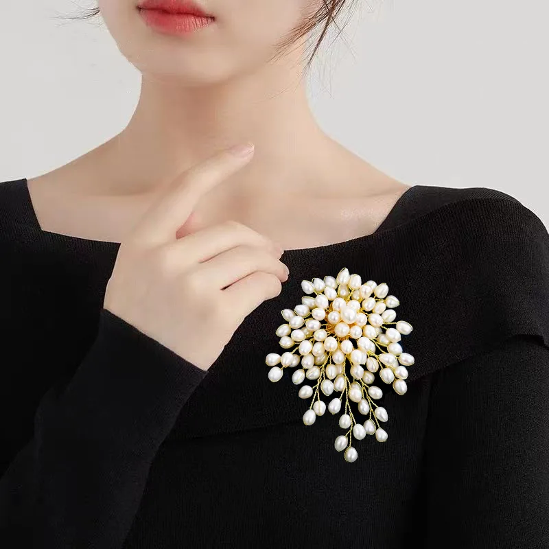 wow!   freshwater pearl white rice flower shape brooch  nature wholesale FPPJ