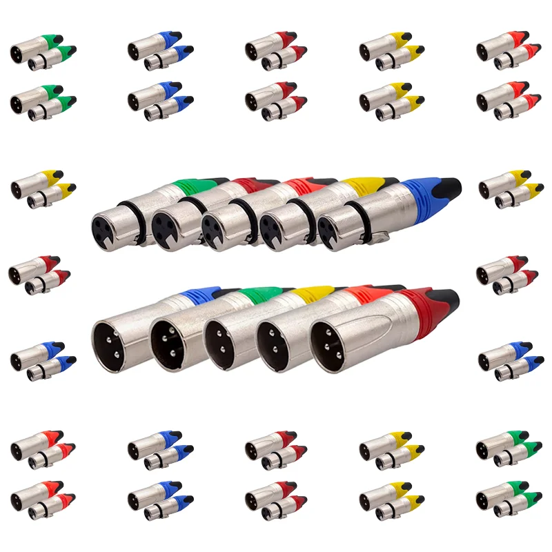 

5/20/100PCS 3Pin Colour XLR Plug Audio Connector 3Core Microphone Plug Speaker Connector Male & Female Mic Connector