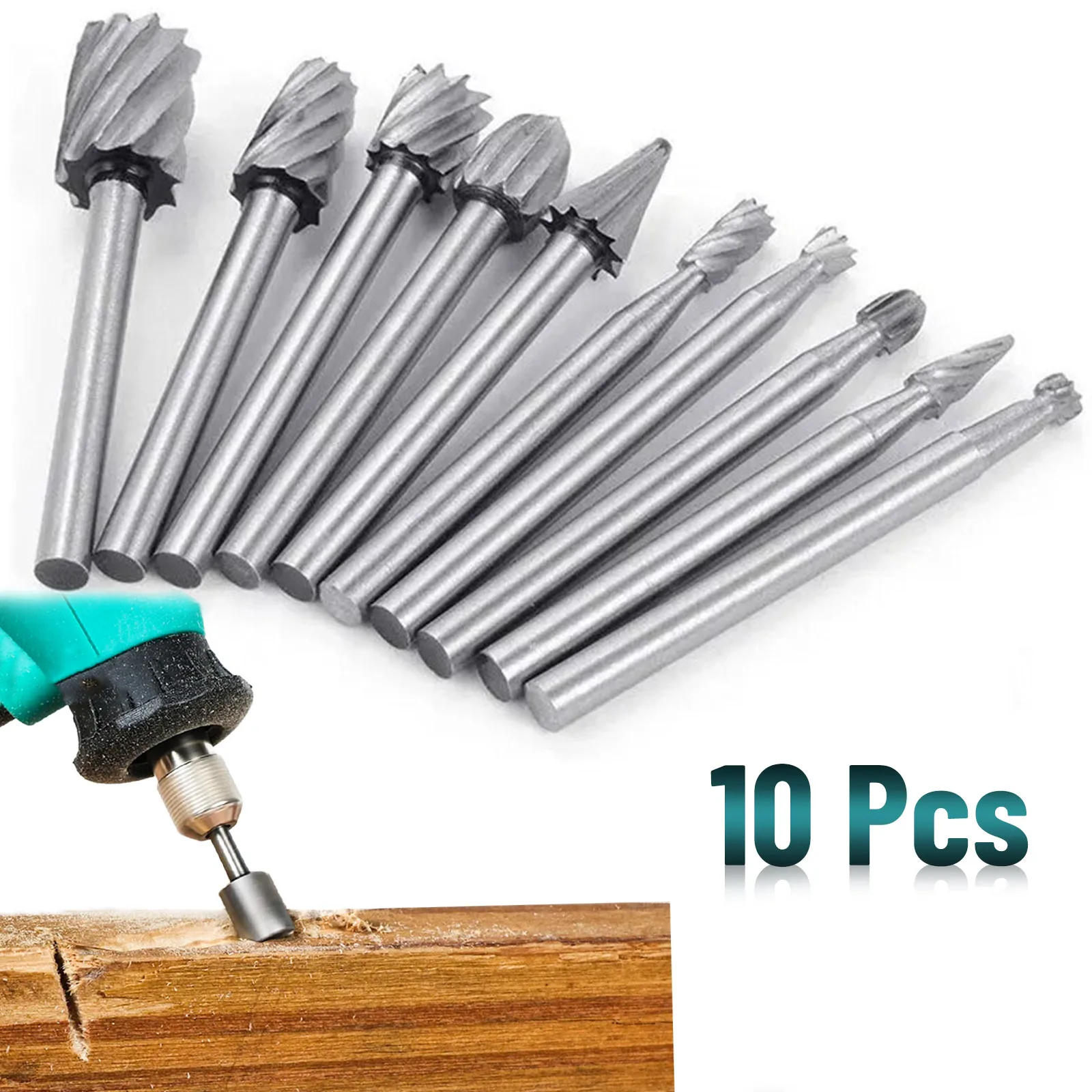 

10-Piece High-Speed Steel Rotary File Set Woodworking Hand Tool Kit for DIY Root Carving Electric Grinder Grinding Head
